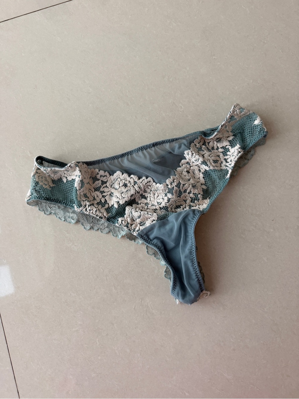 intimissimi Dusty Blue Bikini Panty with Ivory Lace - Picture 2 of 4